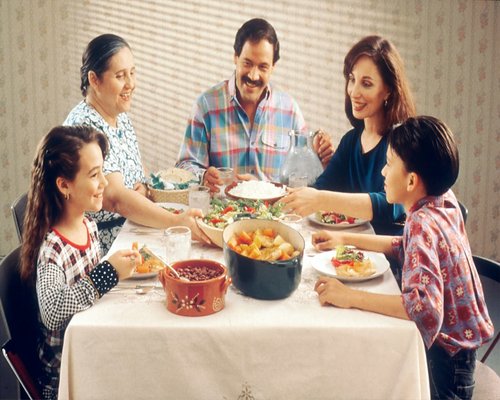A freshly prepared home-cooked meal served on a family table
